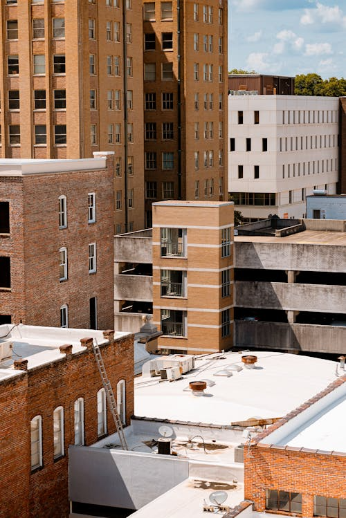 A commercial property with a white flat roof