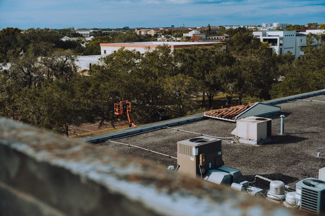 roof of a building with an HVAC system