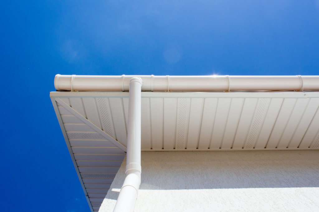 A commercial property with a roof drainage system