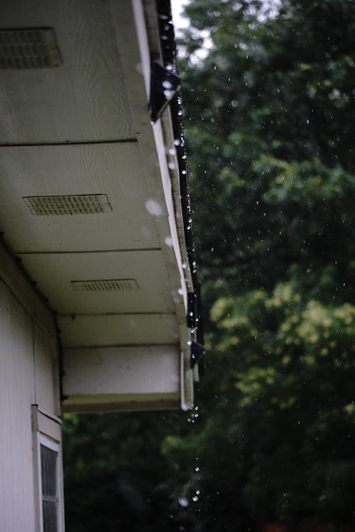 Water dripping from the roof during a storm