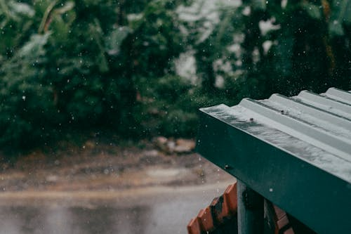 A metal roof during a storm