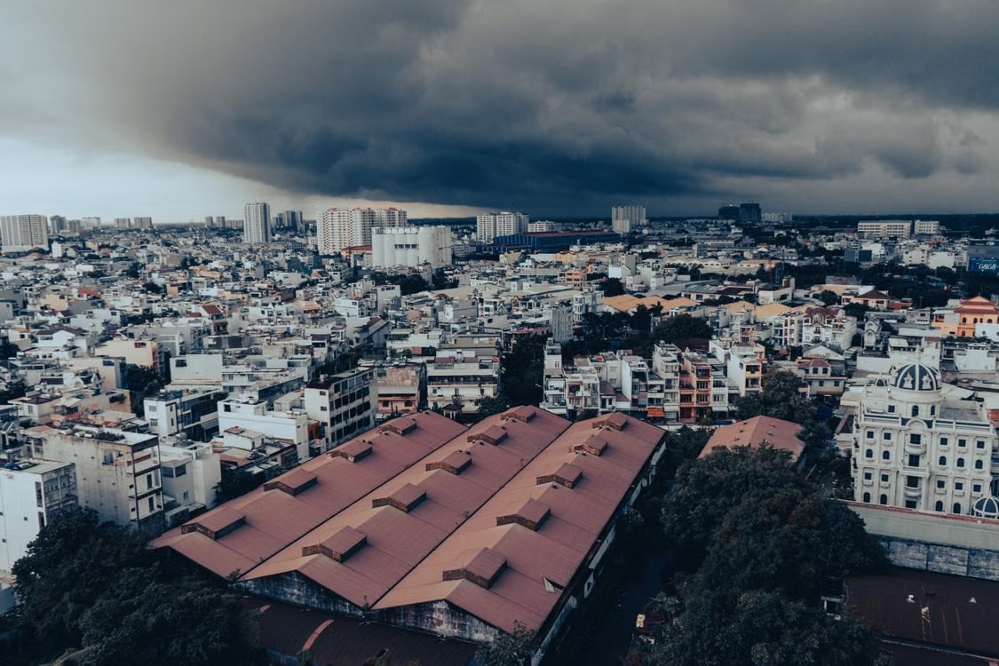 Storm clouds over rooftops